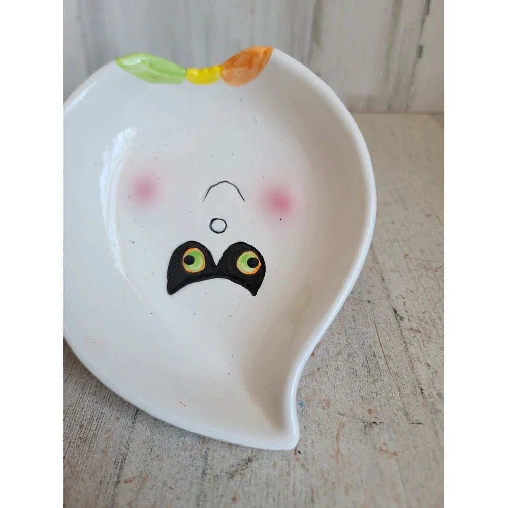 Vintage ghost face candy dish boo mask Halloween ceramic home decor